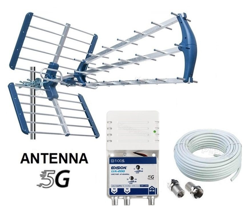 Kit completo antenna digitale terrestre con amplificatore 24 dB – Segnale potente ovunque