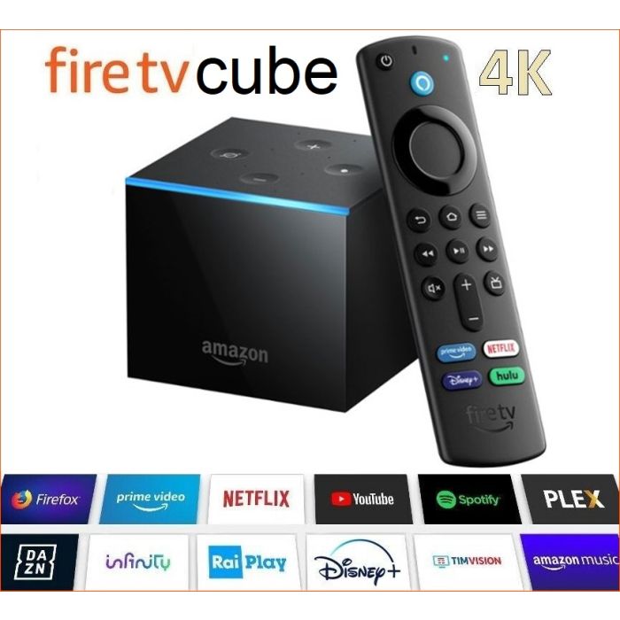 Fire TV Cube 4K con controllo vocale tramite Alexa e telecomando con  comandi per la TV - DECODER