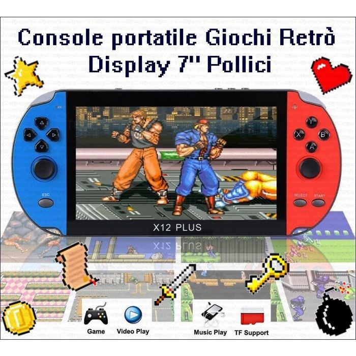 Console Portatile Giochi Retro Game X12 PLUS con Display a colori 7 Pollici  e Memoria 6GB