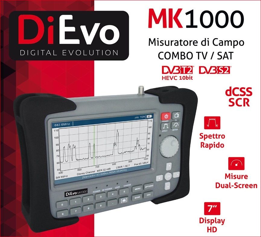 Misuratore di campo combo DIEVO MK1000 DVB-S2/DVB-T2 H.265 HEVC