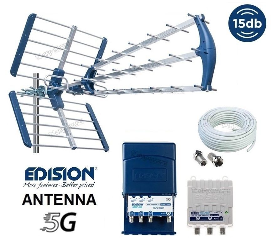 Antenna TV Interna 10m Con Doppio Amplificatore - Ricezione Nitida Senza Abbonamento, Per Casa E Campeggio