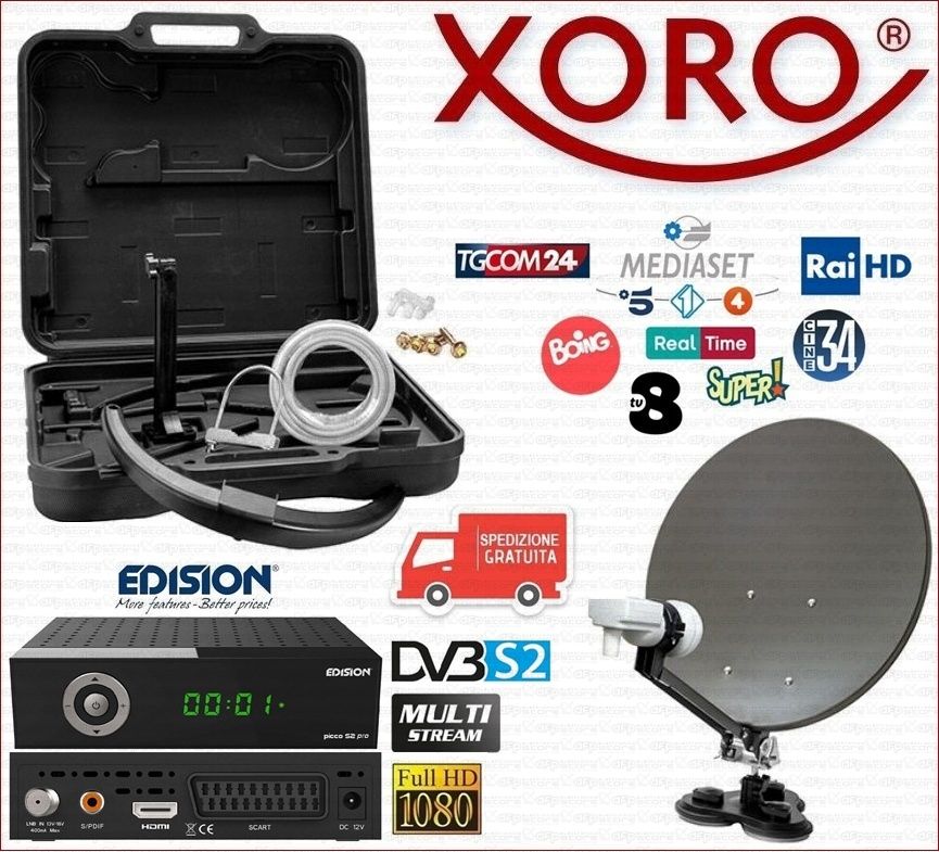 KIT SATELLITARE PARABOLA DA 80cm, LNB, CAVO, CONNETTORI, SUPPORTO