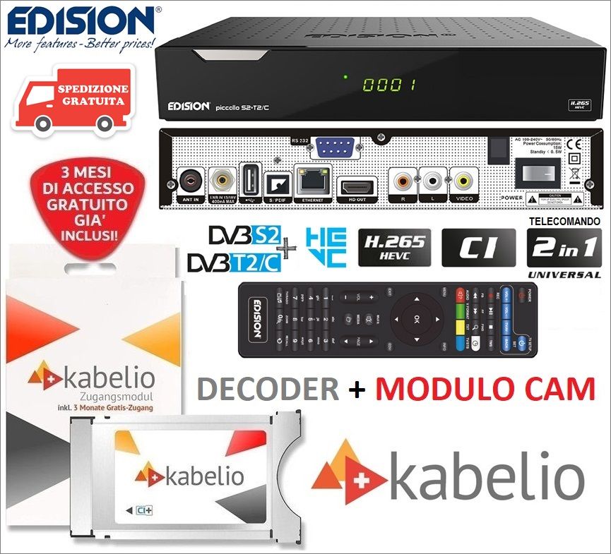 Decoder DVB-S2 EDISION PICCO S2 Pro – Ricevitore Satellitare H.265 HEVC Con Wi-Fi E Lettore Di Schede